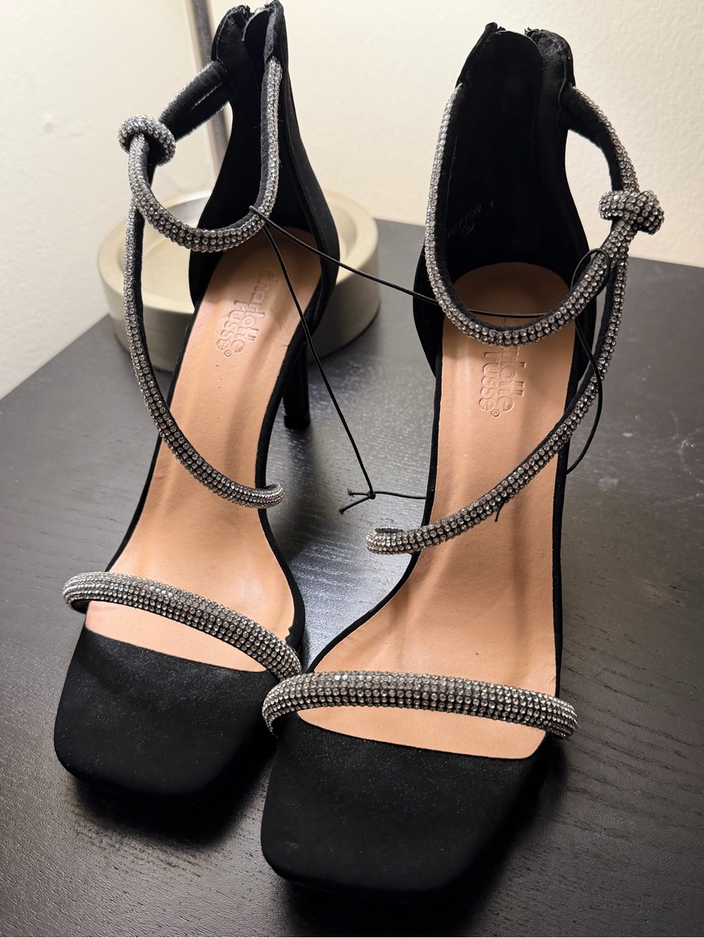 Charlotte Russe Women's Black Rhinestone Wrap High Heel Sandals